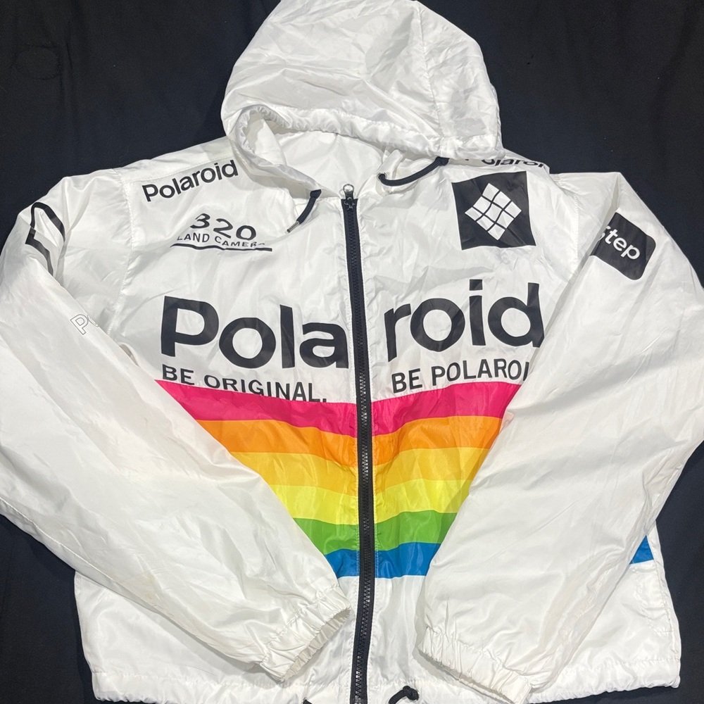 Polaroid White Jacket with Rainbow Accents